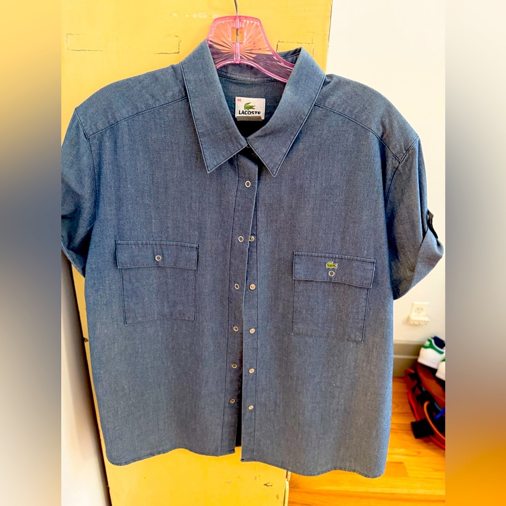 Vintage Rare Lacoste Blue Chambray Women’s Short Sleeved Shirt